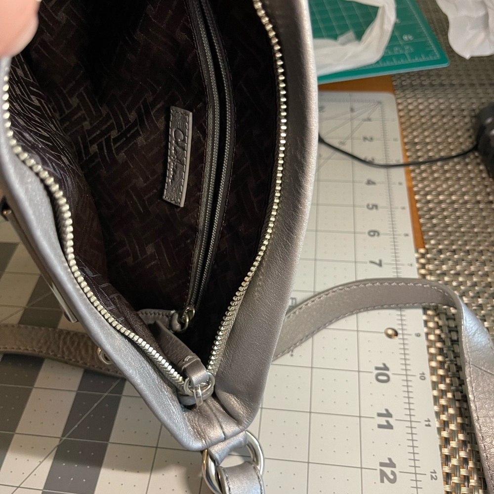 Cole Haan metallic grey Leather Crossbody Bag - Picture 3 of 6